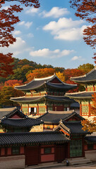 Naklejka premium Autumn Colors Adorn Traditional Korean Palace Architecture
