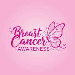 Breast Cancer Awareness Pink Butterfly Ribbon Symbol Design on Light Pink Background.eps