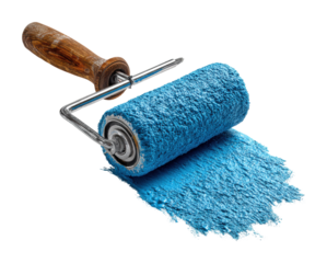 Action with blue roller home interior isolated on transparent background
