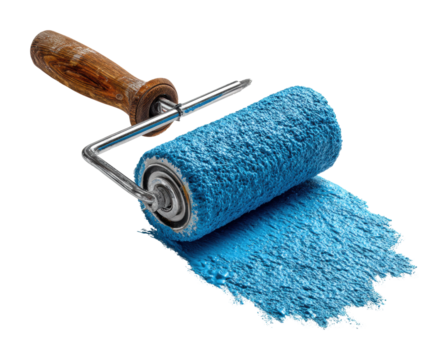 Action with blue roller home interior isolated on transparent background