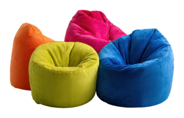 Colorful bean bags for relaxation at home living space comfort isolated on transparent background