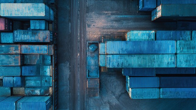 facility. An aerial view of geometric shipping containers forming an abstract industrial landscape. safety posters.