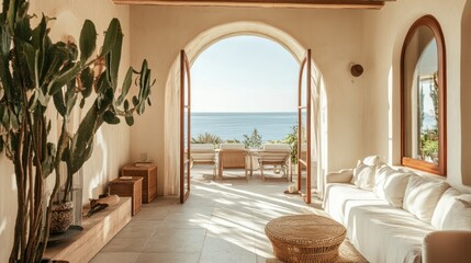 Mediterranean Coastal Living Room with Ocean View