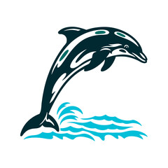 Dolphin Leaping Vector Illustration classic Dolphin Leap Arching dolphin mid-jump smooth curves Aegean sea blue
