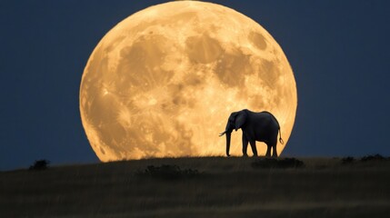 Majestic Elephant Silhouette Underneath a Giant Moon