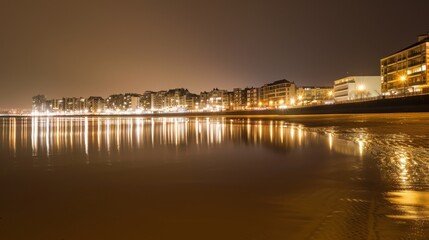 Fototapeta premium Night Urban Landscapes: City Skyline Lights, River Reflections & Panoramic Cityscape Views