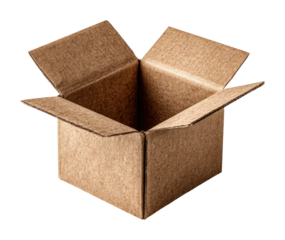 Unpacking excitement empty cardboard box in space isolated on transparent background