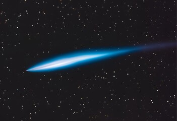 shooting star with a long glowing tail crosses the tranquil night sky, illuminating silent darkness.
