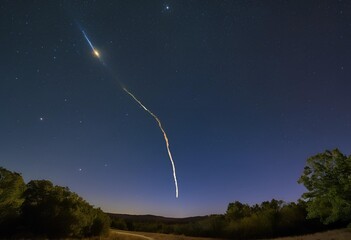 brilliant comet with a long glowing trail shines brightly, forming a radiant luminous ring in space.
