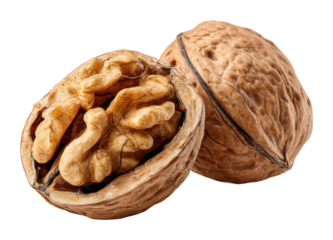 Cracking open fresh walnuts kitchen food isolated on transparent background