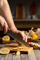 Ingredients for preparing ginger tea.