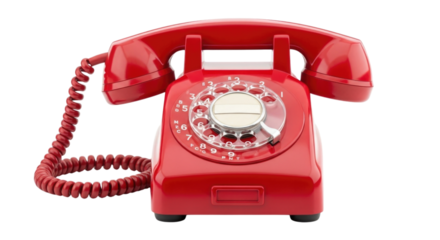 Vintage Red Rotary Telephone transparent bg, cutout PNG