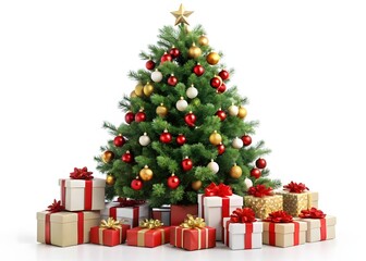 Christmas tree decorated on white background for Christmas design