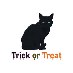 Black Cat Halloween Trick or Treat Vector Illustration Art