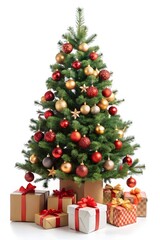 Christmas tree decorated on white background for Christmas design