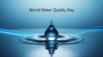 Fototapeta premium World Water Quality Day celebrated with a water droplet creating ripples on a reflective surface