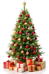Christmas tree decorated on white background for Christmas design