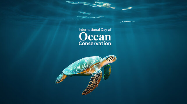 Sea turtle swimming underwater on International Day of Ocean Conservation
