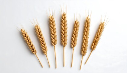 Fototapeta premium Wheat stalks arranged on a white surface