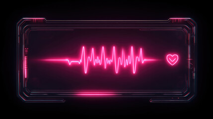 Digital heart rate monitor display in vibrant pink. Heartbeat waveform illustrates a healthy rhythm, symbolizing vitality and life. Advanced technology in healthcare. Heart beat emotional connection.