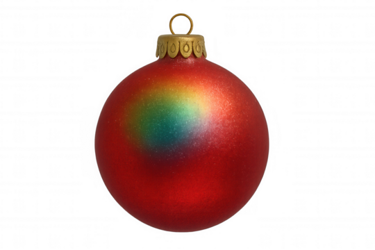 Red christmas ornament with rainbow gradient for festive season celebration, transparent background