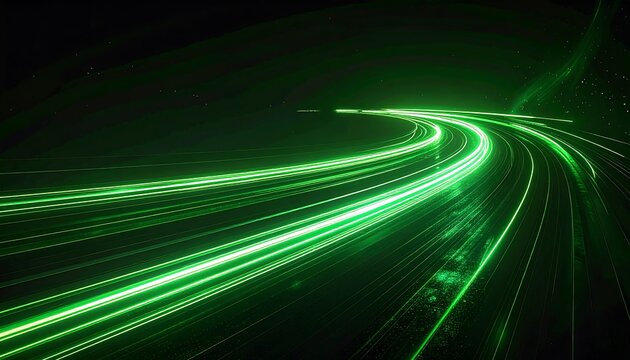 Abstract swirling neon green light trails - Powered by Adobe