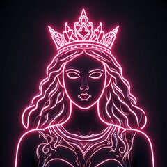 Fototapeta premium Retrato de reina en neón rosa con corona elegante
