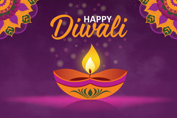 Vibrant Happy Diwali Greeting Background with Mandala and Diya
