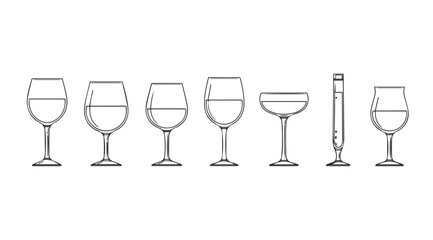 Collection of various wine glasses and a tall glass in silhouette