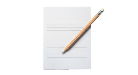Isolated blank lined notepad with an eraser-tipped wooden pencil placed on top of it