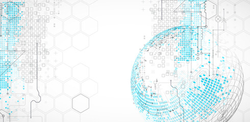 Science and technology background using hexagon and sphere shapes. Vector.