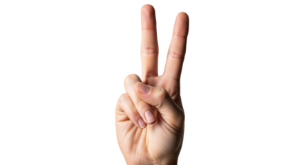 Isolated hand making peace sign gesture, number two, victory symbol on light background