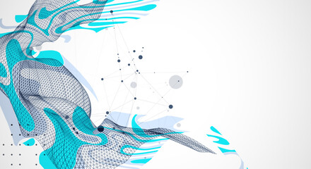 The abstract wave is made in a frame style. Template for science and technology presentation. Vector art.