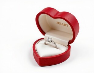 Elegant Diamond Ring in Heart-Shaped Red Jewelry Box