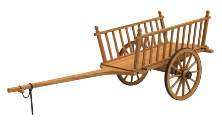 Isolated wooden cart, antique conveyance, medieval transportation and farming carriage