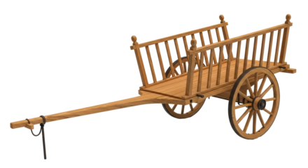 Isolated wooden cart, antique conveyance, medieval transportation and farming carriage
