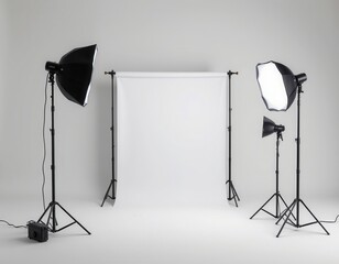 Professional studio setup with softbox lights and backdrop