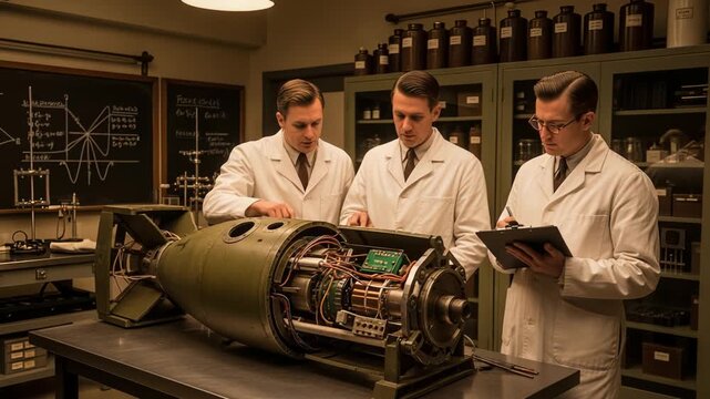 Scientists Analyzing a Bomb: Nuclear Research Laboratory Scene
