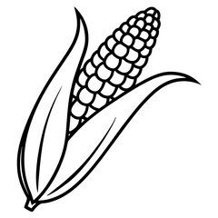 The corn with seeds isolated Fresh corncob or Sweet corn ears closeup icon line airt vactor outline Illustrations on white background.