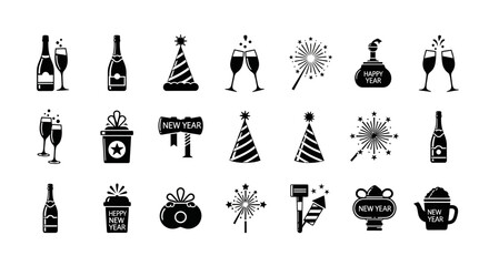 Dynamic New Year's Eve Celebration Icon Set Countdown to the Future in Vector Style