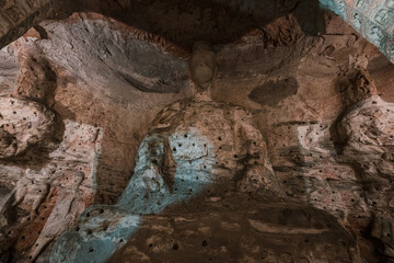 ancient buddhist grottoes art and mural in Yungang Grottoes, China