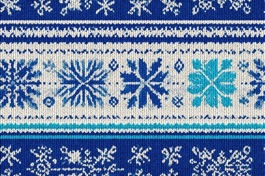 Fabric texture seamless pattern background Nordic fair isle knit patterns in winter white and icy blue cozy and traditional