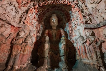 ancient buddhist grottoes art and mural in Yungang Grottoes, China