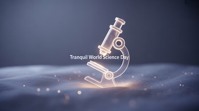 A glowing microscope symbolizes World Science Day against a serene, dark background with soft light effects.