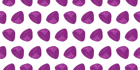 Seamless Purple Hat Pattern Purple knitted hats in cartoon flat style, seamless pattern for backgrounds, wrapping, and textile design.