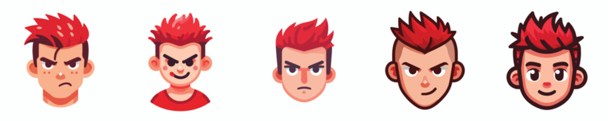 vector avatar of a person with red colored mohawk hair