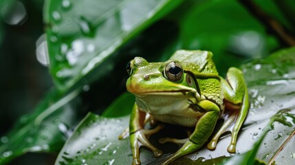 Obraz premium Nature’s Small Wildlife: Colorful Frogs/Toads, Leaf-Grass Backdrops & Macro Eye Closeups