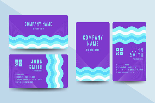 Creative business card design with bold purple tones and abstract aqua wave patterns. Ideal for creative professionals, modern branding, startups, and stylish corporate identity.