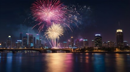 Celebratory Fireworks Show Across the River