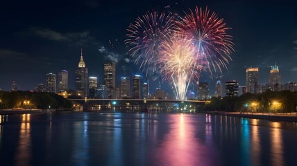 City Lights and Fireworks, Waterfront Panorama